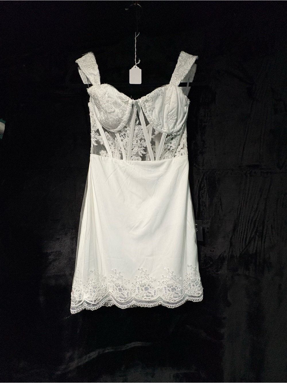Lulu's White Lace Bustier Chemise with Embroidered Hem